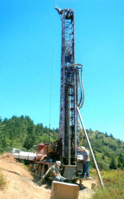 View of the drill rig from the back of the truck.